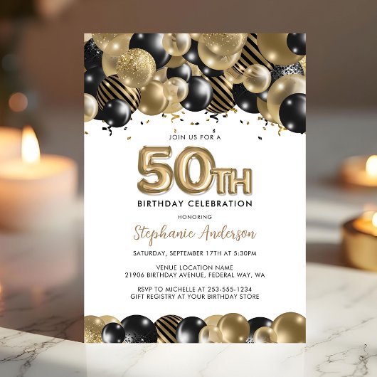 Elegante gouden zwarte glitters 50e verjaardagsuit briefkaart