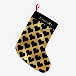 Elegante Gouden Zwarte Hartjes Persoonlijk  Kleine Kerstsok