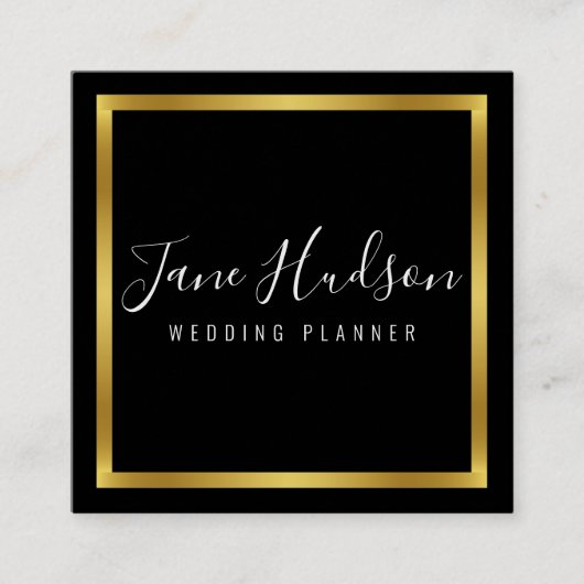 Elegante Gouden Zwarte Minimalistische Bewerkbare  Vierkante Visitekaartje (Voorkant)