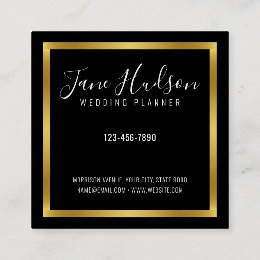 Elegante Gouden Zwarte Minimalistische Bewerkbare  Vierkante Visitekaartje (Achterkant)