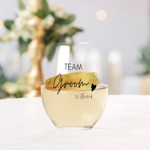 Elegante Gouden & Zwarte Moderne Typografie Team B Wijnglas Zonder Voet