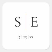 Elegante gouden zwarte monogram bruiloft vierkante sticker (Voorkant)