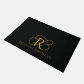 Elegante Gouden Zwarte Monogram Deurmat (Schuin)