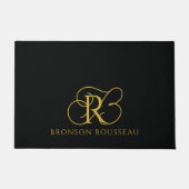 Elegante Gouden Zwarte Monogram Deurmat (Voorkant)