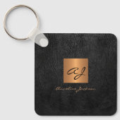 Elegante gouden zwarte monogram en naam gepersonal sleutelhanger (Voorkant)