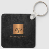 Elegante gouden zwarte monogram en naam gepersonal sleutelhanger (Achterkant)