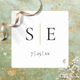 Elegante Gouden Zwarte Monogram Huwelijk Vierkante Sticker