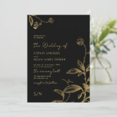 Elegante gouden zwarte monogram moderne bloemige t kaart (Staand voorkant)