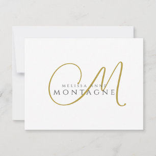 Elegante gouden zwarte monogram plat notitiekaart notitiekaartje