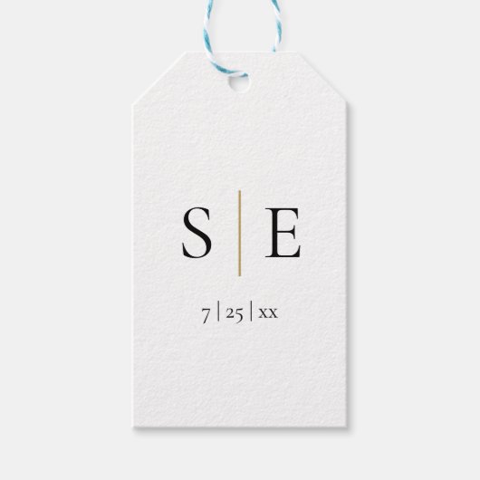 Elegante Gouden Zwarte Monogram Trouw Cadeaulabel (Voorkant)