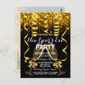 Elegante gouden zwarte oudejaarsuitnodiging briefkaart (Voorkant / Achterkant)