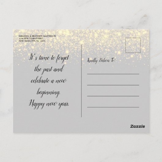 Elegante gouden zwarte oudejaarsuitnodiging briefkaart (Achterkant)