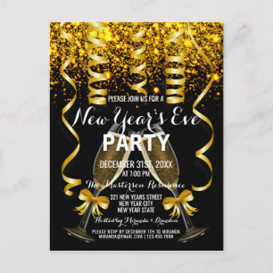 Elegante gouden zwarte oudejaarsuitnodiging briefkaart