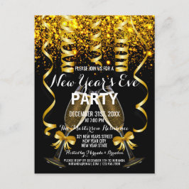 Elegante gouden zwarte oudejaarsuitnodiging briefkaart
