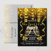 Elegante gouden zwarte oudejaarsuitnodiging briefkaart (Voorkant / Achterkant)