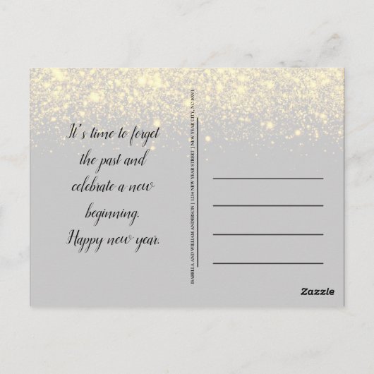 Elegante gouden zwarte oudejaarsuitnodiging briefkaart (Achterkant)
