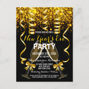 Elegante gouden zwarte oudejaarsuitnodiging briefkaart