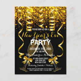 Elegante gouden zwarte oudejaarsuitnodiging briefkaart
