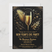 Elegante gouden zwarte oudejaarsuitnodiging feestdagenkaart (Voorkant)