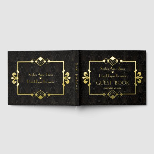 Elegante Gouden Zwarte Roaring 20's Art Deco Bruil Gastenboek (Volledig)