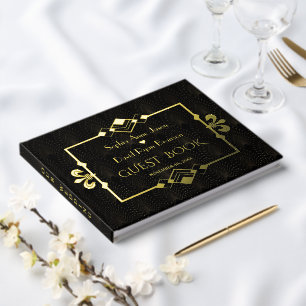 Elegante Gouden Zwarte Roaring 20's Art Deco Bruil Gastenboek