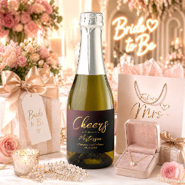 Elegante Gouden Zwarte Rode Bruidsmeisjesfeest Sparkling Wijnetiket