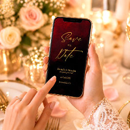 Elegante gouden zwarte rode trouwkaart 'save the d save the date