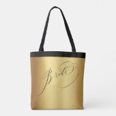 Elegante gouden zwarte script bruid bruiloft tote bag (Achterkant)