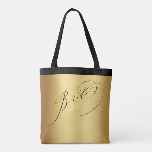Elegante gouden zwarte script bruid bruiloft tote bag (Achterkant)