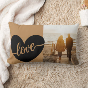 Elegante Gouden Zwarte Script Hart Liefde Foto Kussen