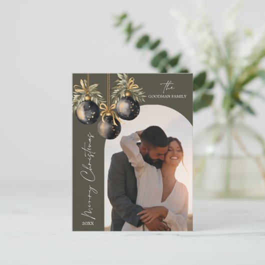 Elegante Gouden Zwarte Siervoorwerpen Boog Foto Fe Feestdagenkaart (Staand voorkant)