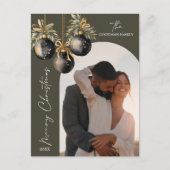 Elegante Gouden Zwarte Siervoorwerpen Boog Foto Fe Feestdagenkaart (Voorkant)