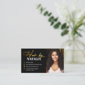 Elegante gouden zwarte Sparkle foto kapper Visitekaartje (Staand voorkant)