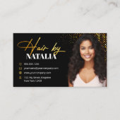 Elegante gouden zwarte Sparkle foto kapper Visitekaartje (Voorkant)