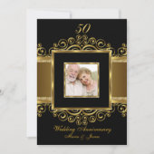 Elegante Gouden & Zwarte Spiraal Foto 50 Jubileum Kaart (Voorkant)
