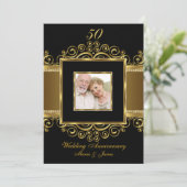 Elegante Gouden & Zwarte Spiraal Foto 50 Jubileum Kaart (Staand voorkant)
