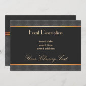 Elegante gouden zwarte uitnodigingskaart kaart (Voorkant / Achterkant)