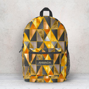 Elegante gouden zwarte zilveren geometrische drieh bedrukte rugzak