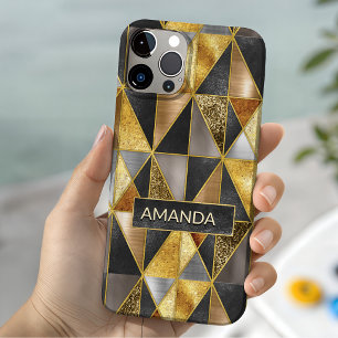 Elegante gouden zwarte zilveren geometrische drieh iPhone 15 case