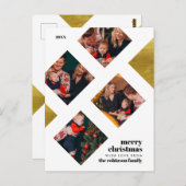 Elegante goudfolie & 4 foto's Kerstvakantie Briefkaart (Voorkant / Achterkant)