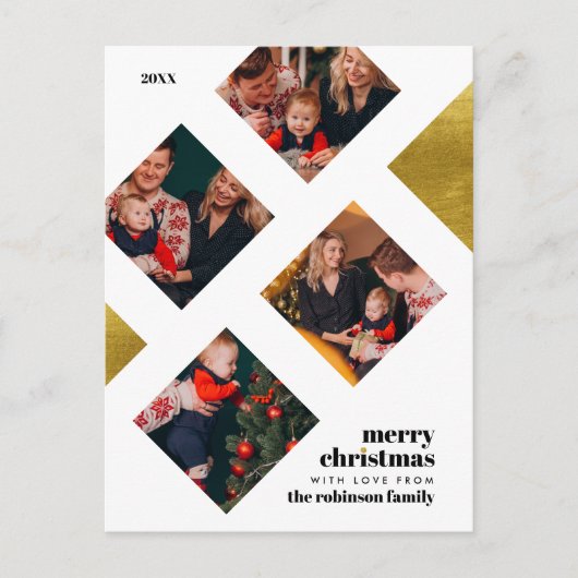 Elegante goudfolie & 4 foto's Kerstvakantie Briefkaart (Voorkant)