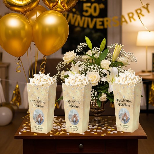 Elegante goudfolie & 50e Jubileum popcorn Bedankdoosjes