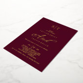 Elegante goudfolie | Bourgogne monogram bruiloft Folie Uitnodiging (Gedraaid)