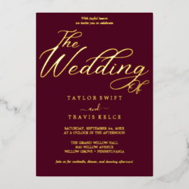 Elegante goudfolie | Bourgondische Lijst bruiloft Folie Uitnodiging