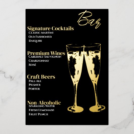 Elegante goudfolie cocktailparty menu (Voorkant)