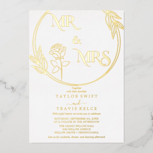 Elegante goudfolie | Emerald Mr. & Mrs. Wedding Folie Uitnodiging (Voorkant)