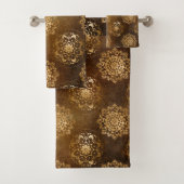 Elegante goudfolie en zwarte Indiase mandala Bad Handdoek (Insitu)