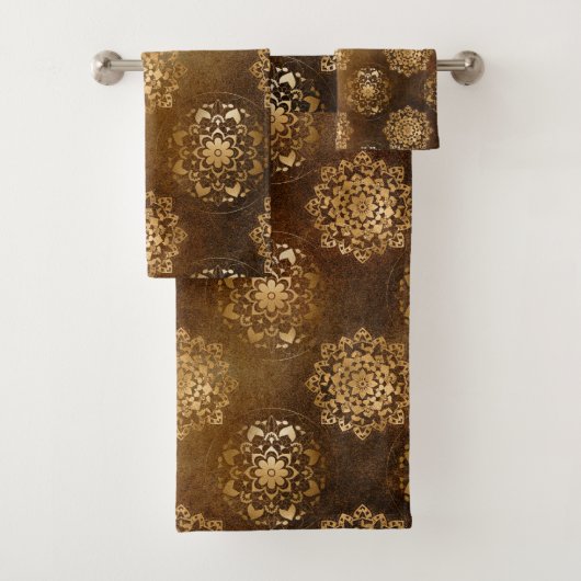 Elegante goudfolie en zwarte Indiase mandala Bad Handdoek (Insitu)