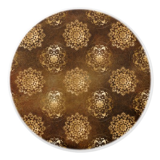 Elegante goudfolie en zwarte Indiase mandala Keramische Knop (Voorkant)