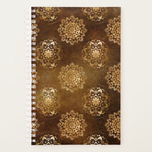 Elegante goudfolie en zwarte Indiase mandala Planner (Voorkant)